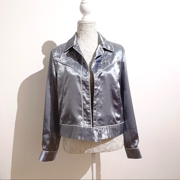 UO Embroidered Satin Gas Jacket - Picture 8 of 15